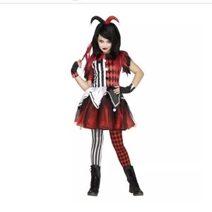 Spirit Harley Quinn Harlequin Jester Kids Costume - Red, Black, White Youth XL